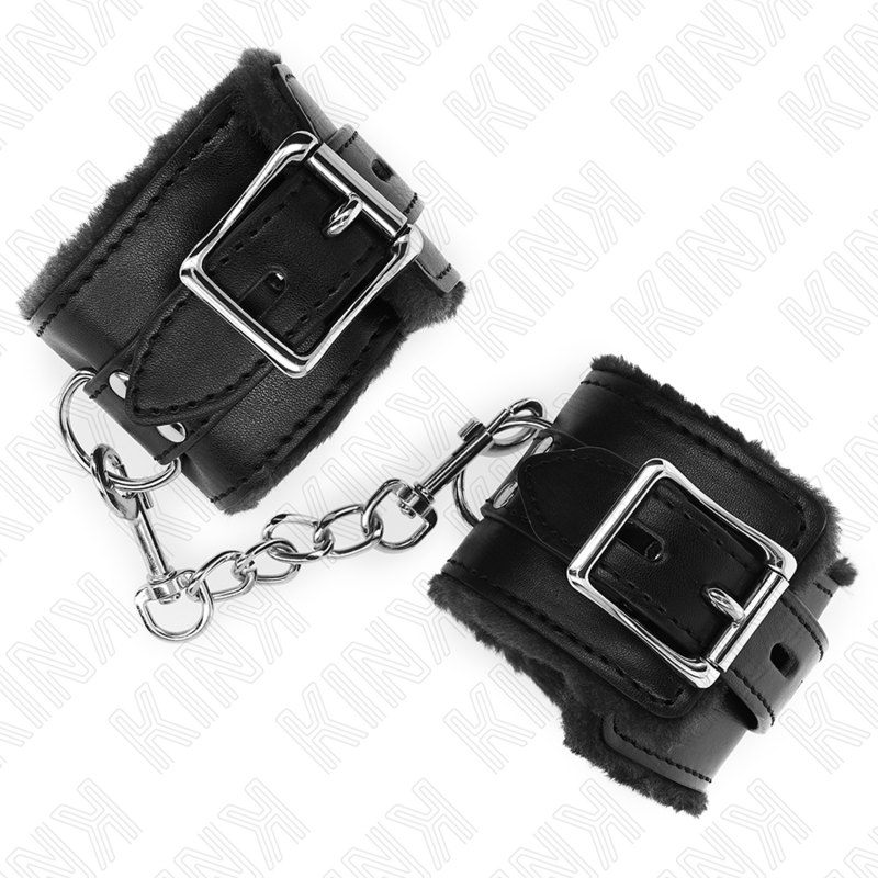 Kink – Pelzgefütterte Handgelenkfesseln Schwarz mit Schwarzem Gürte...
