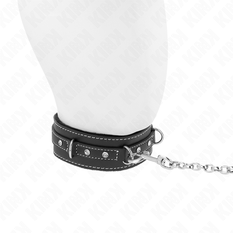 Kink – Pvc Leder Halskette mit Gürtel 105 Cm Strass Niete 41,5 x 4 Cm
