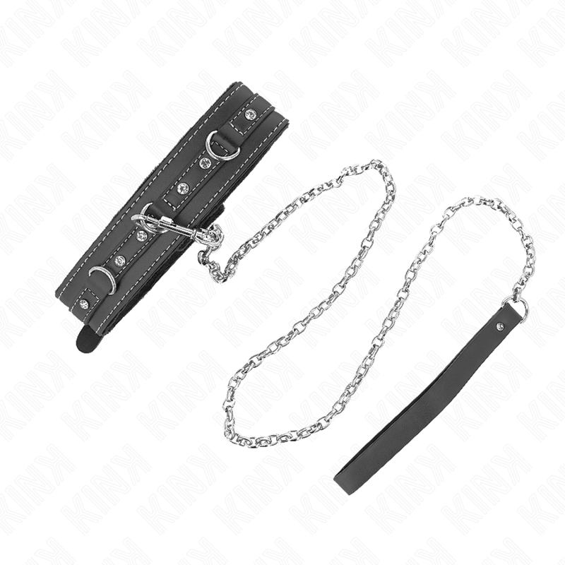 Kink – Pvc Leder Halskette mit Gürtel 105 Cm Strass Niete 41,5 x 4 Cm