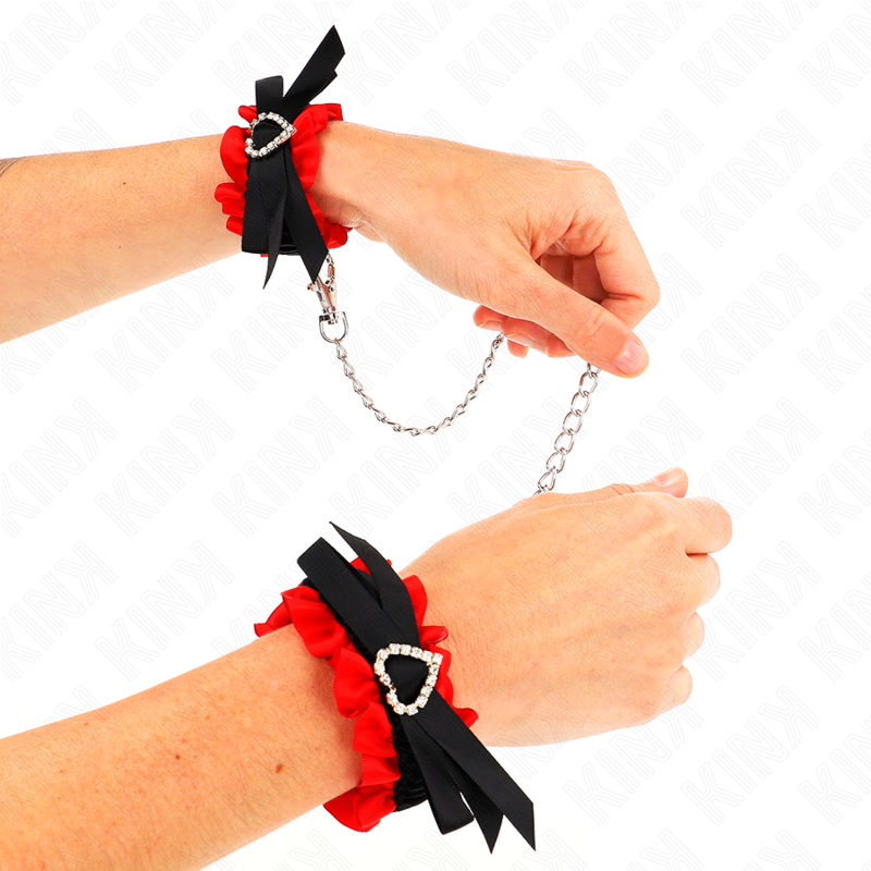 Kink – Elastische Handgelenksfesseln aus Spitze mit Roten Herzdetai...