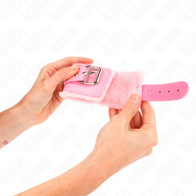 Kink – Pelzgefütterte Handgelenkfesseln Rosa mit Rosa Gürtel Verste...