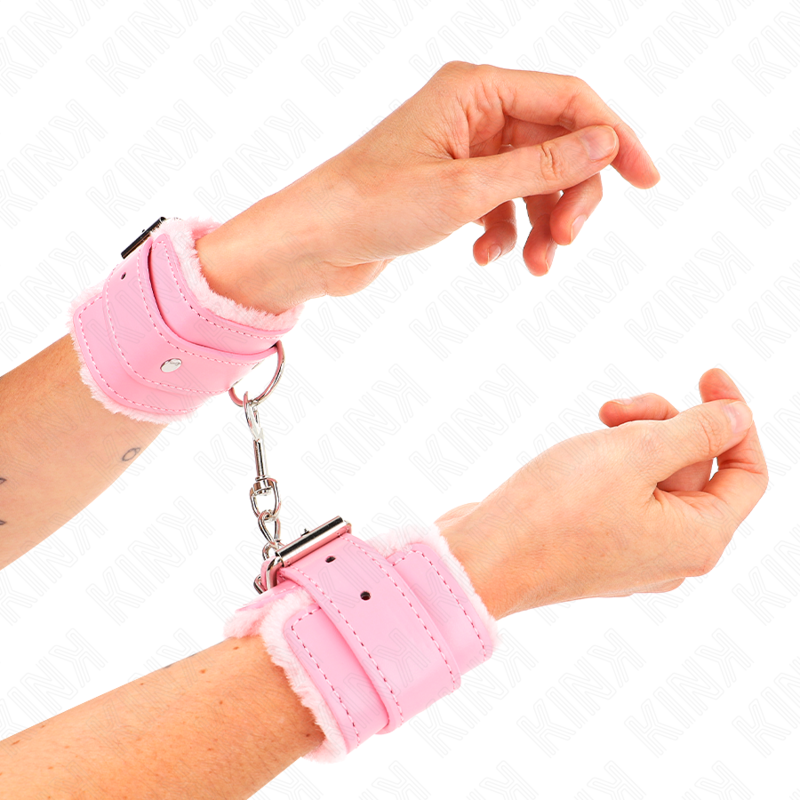 Kink – Pelzgefütterte Handgelenkfesseln Rosa mit Rosa Gürtel Verste...