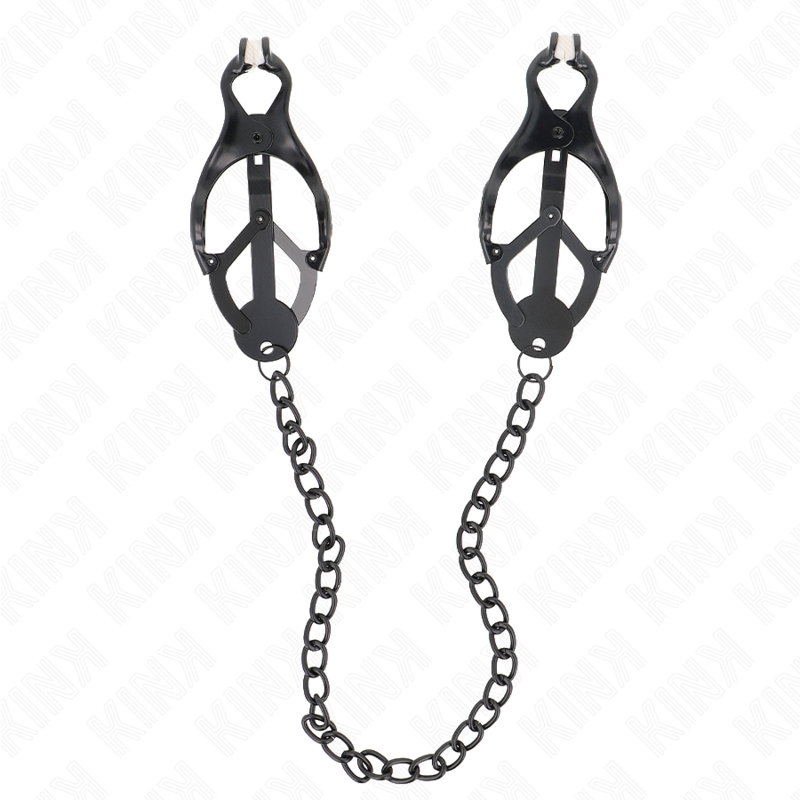 Kink – Japanische Kleeblatt-Nippelklammern mit Kette Schwarz 30 Cm
