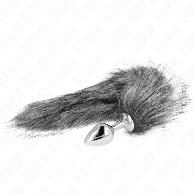 Kink – Anal Plug Grösse M 8 x 3,5 Cm mit Kunststoffschwanz 40 Cm Grau