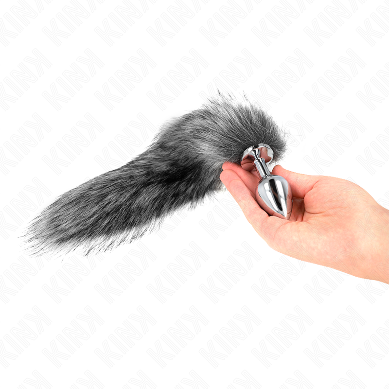 Kink – Anal Plug Grösse M 8 x 3,5 Cm mit Kunststoffschwanz 40 Cm Grau