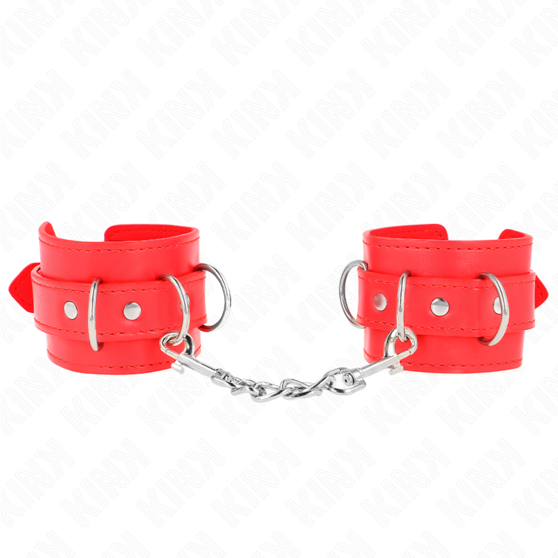 Kink – 3 D-Ring Handgelenkfesseln Verstellbar Rot 17,5-25 Cm x 6 Cm