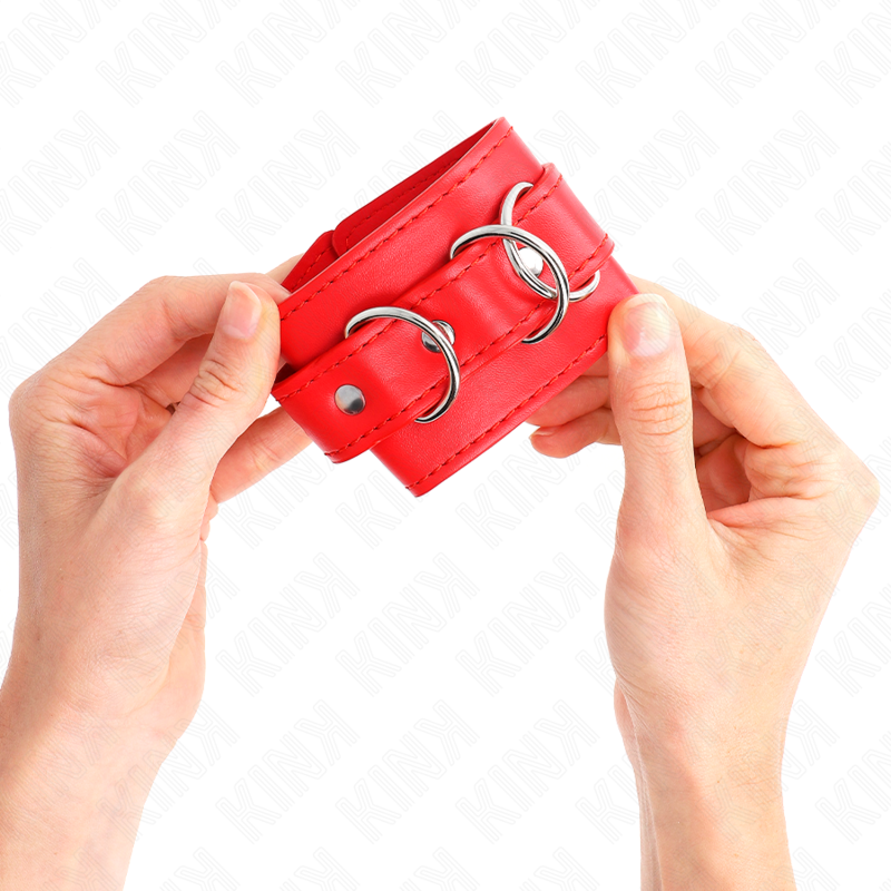 Kink – 3 D-Ring Handgelenkfesseln Verstellbar Rot 17,5-25 Cm x 6 Cm