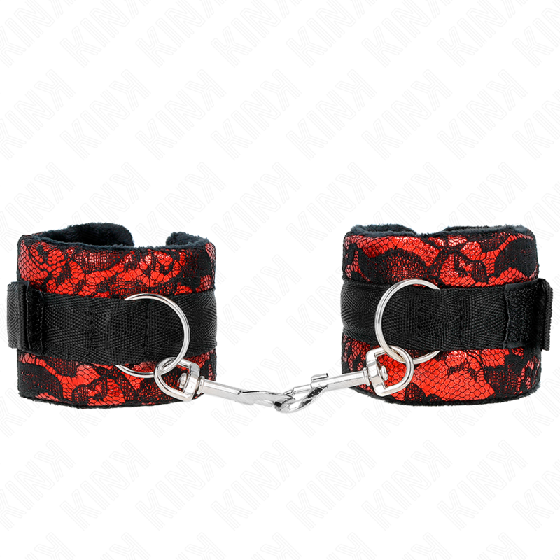 Kink – Kurze Handgelenksfesseln aus Samtspitze und Nylonfessel Rot/...