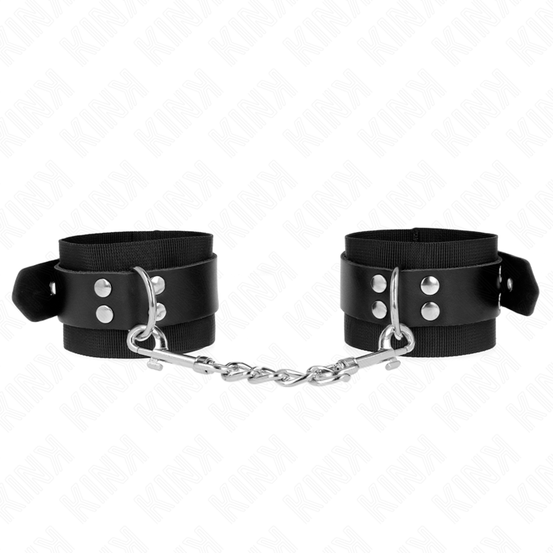 Kink – Nylon Handgelenkfesseln Schwarz mit Ledergurte Schwarz Verst...