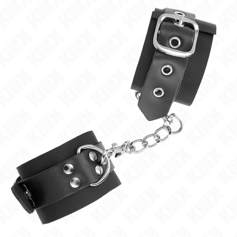 Kink – Nylon Handgelenkfesseln Schwarz mit Ledergurte Schwarz Verst...