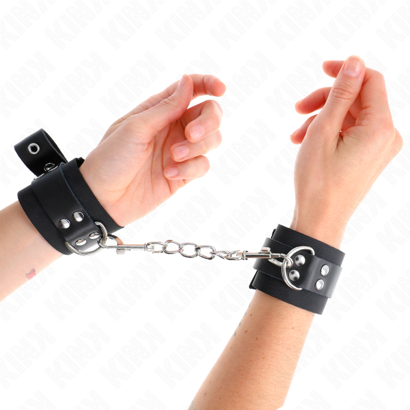Kink – Nylon Handgelenkfesseln Schwarz mit Ledergurte Schwarz Verst...