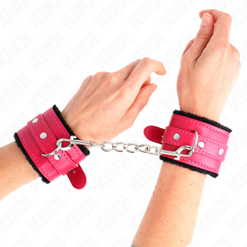 Kink – Premium Pelzgefütterte Handgelenkfesseln Schwarz mit Himbeer...