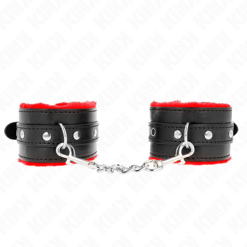 Kink – Premium Pelzgefütterte Handgelenkfesseln Rot mit Schwarzem G...