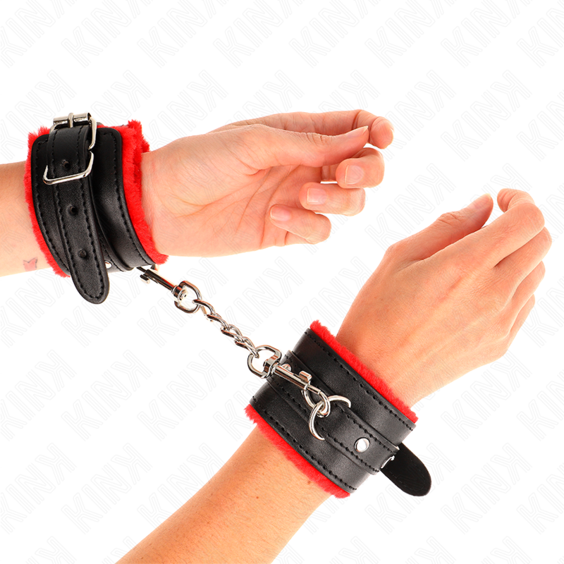 Kink – Premium Pelzgefütterte Handgelenkfesseln Rot mit Schwarzem G...