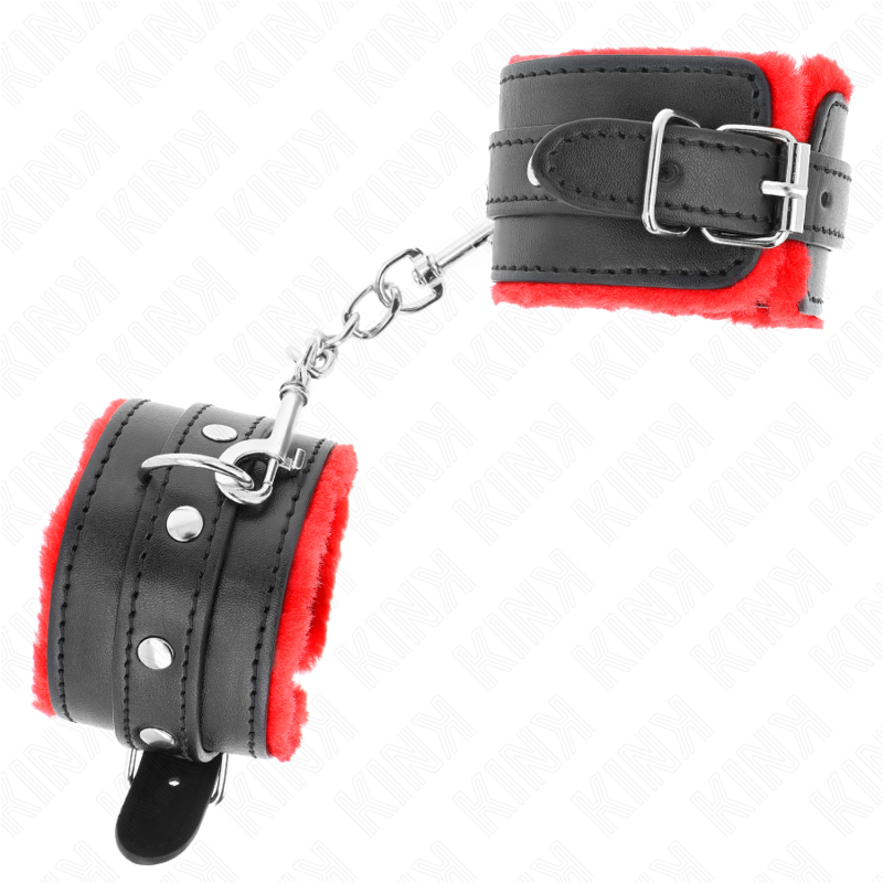 Kink – Premium Pelzgefütterte Handgelenkfesseln Rot mit Schwarzem G...