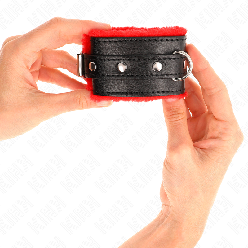 Kink – Premium Pelzgefütterte Handgelenkfesseln Rot mit Schwarzem G...