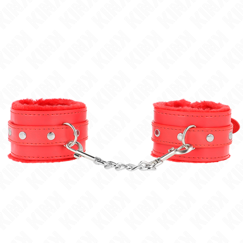Kink – Premium Pelzgefütterte Handgelenkfesseln Rot mit Rotem Gürte...