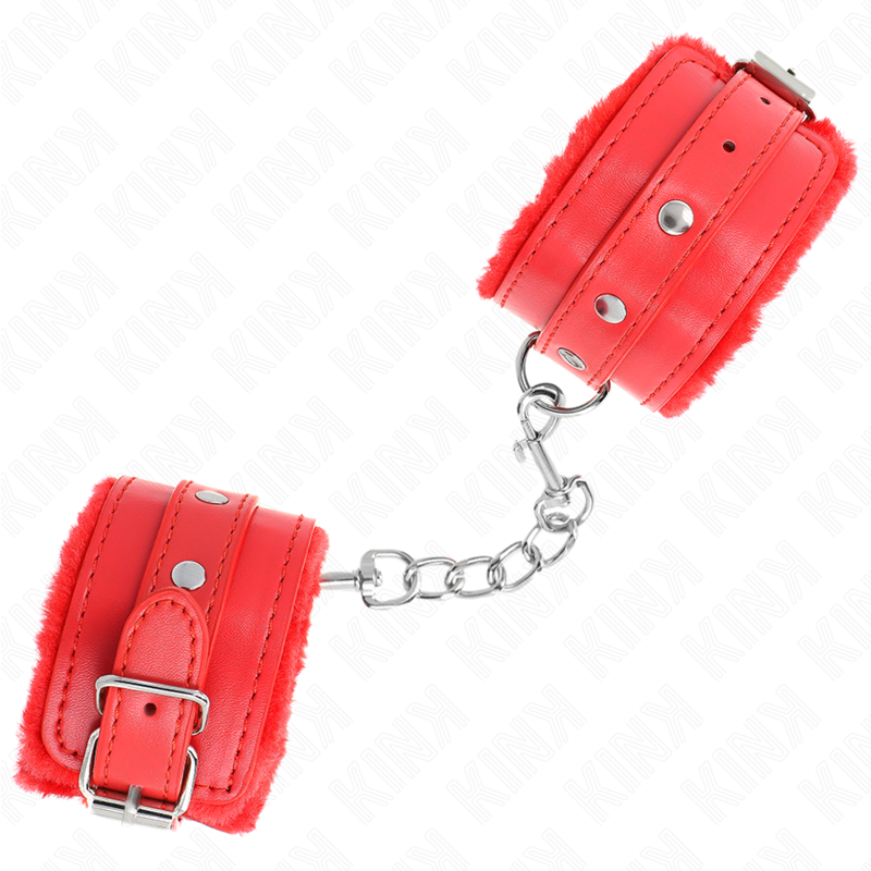 Kink – Premium Pelzgefütterte Handgelenkfesseln Rot mit Rotem Gürte...