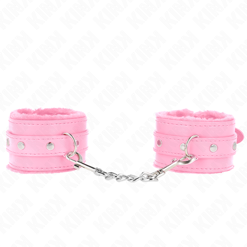 Kink – Premium Pelzgefütterte Handgelenkfesseln Rosa mit Rosa Gürte...