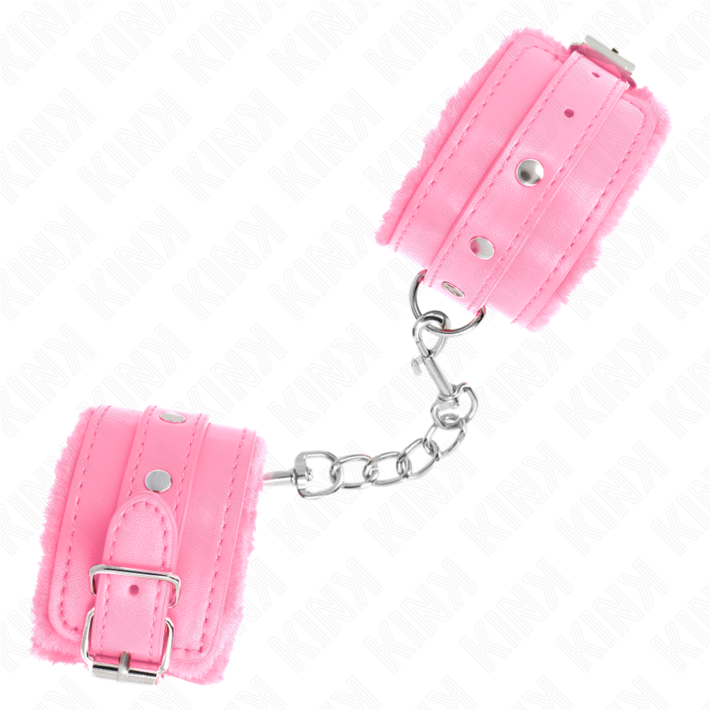 Kink – Premium Pelzgefütterte Handgelenkfesseln Rosa mit Rosa Gürte...