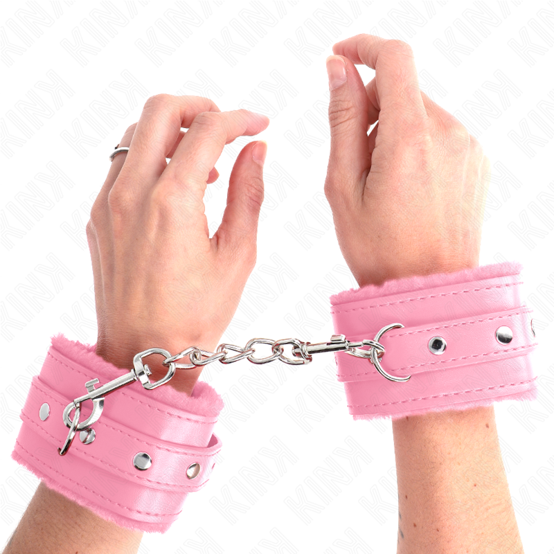 Kink – Premium Pelzgefütterte Handgelenkfesseln Rosa mit Rosa Gürte...