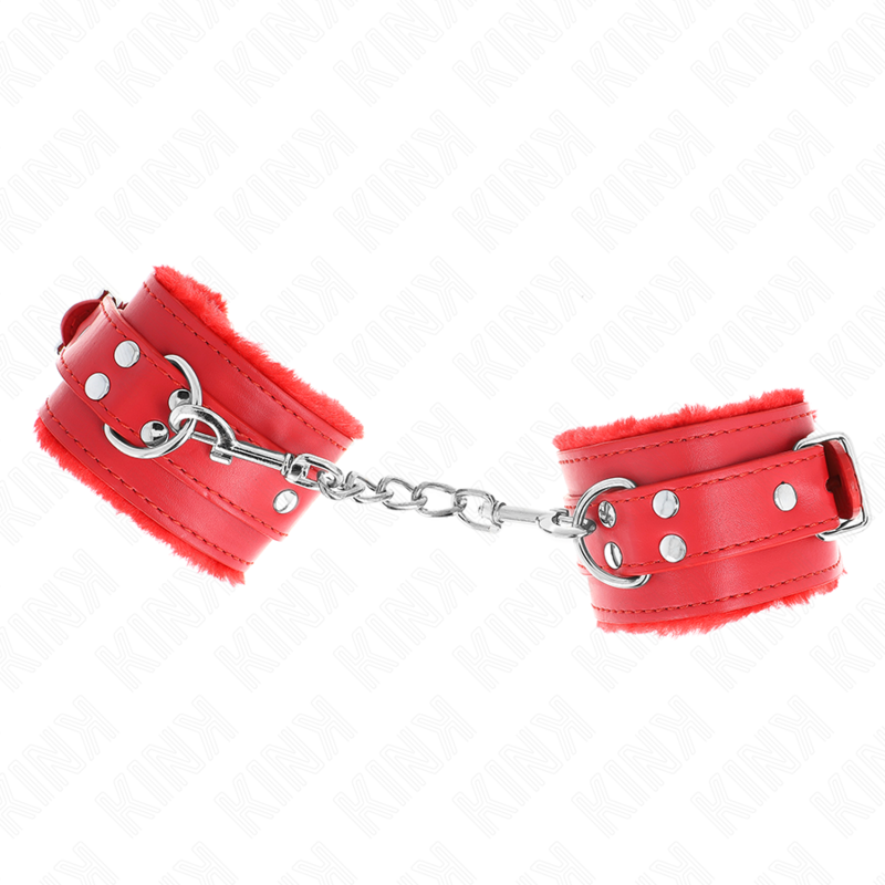 Kink – Pelzgefütterte Handgelenkfesseln Rot mit Rotem Gürtel Verste...