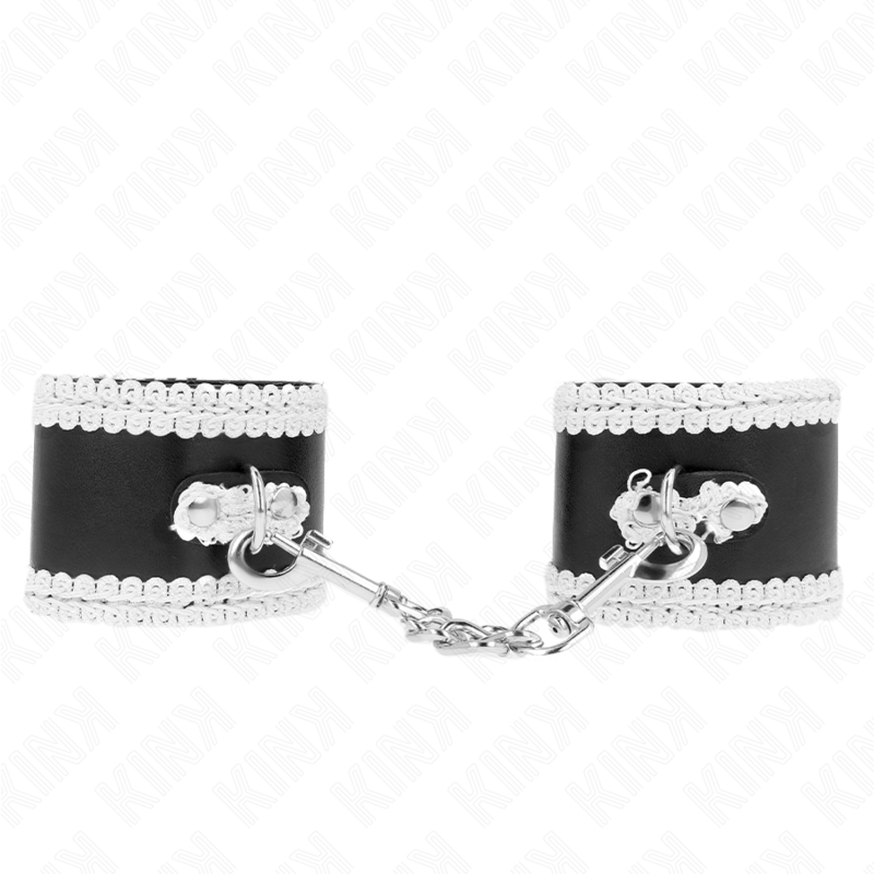 Kink Schwarze Handgelenkfesseln mit Weisser Dekorierter Spitze,