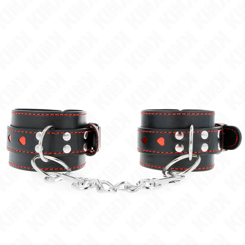 Kink Schwarze Handgelenkfesseln mit Roter Herzeinlage,