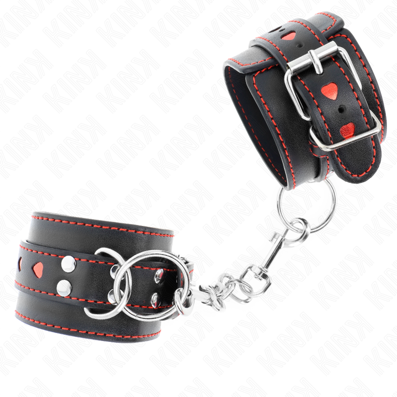 Kink Schwarze Handgelenkfesseln mit Roter Herzeinlage,