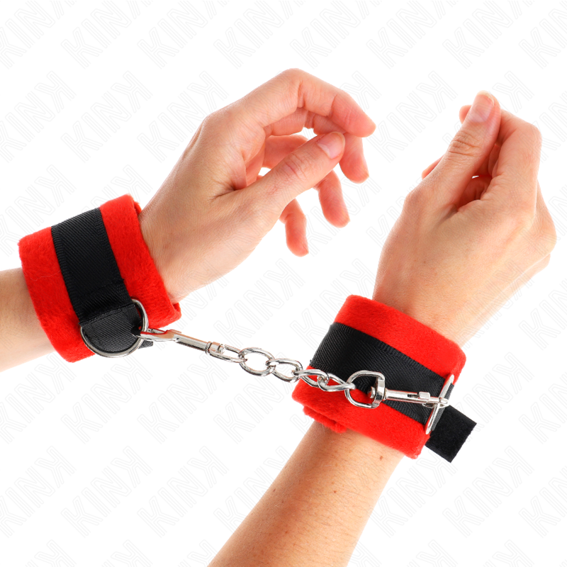 Kink – Beginner Pelzhandmanschetten Schwarz-Rot 30 x 7 Cm