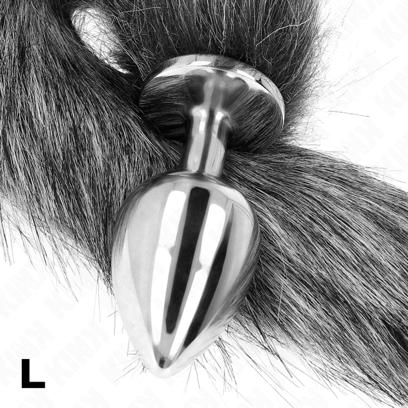 Kink – Anal Plug Grösse L 10 x 4 Cm mit Kunststoffschwanz 40 Cm Grau