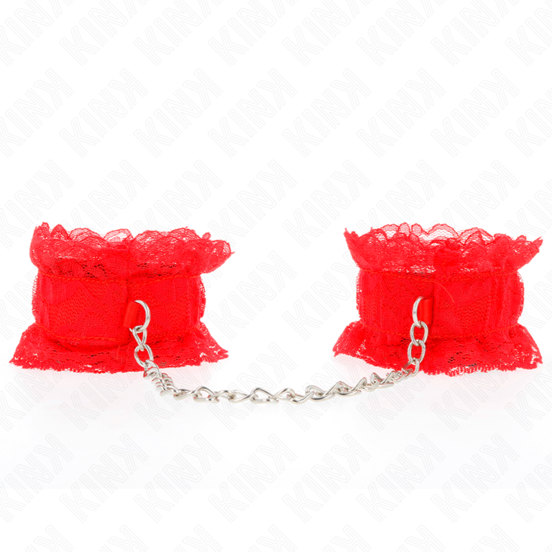 Kink – Elastische Handgelenksfesseln aus Spitze Rot