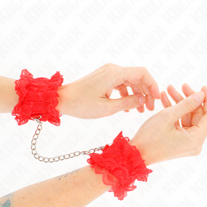 Kink – Elastische Handgelenksfesseln aus Spitze Rot
