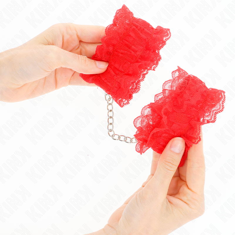 Kink – Elastische Handgelenksfesseln aus Spitze Rot