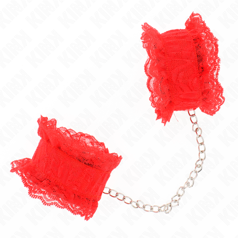 Kink – Elastische Handgelenksfesseln aus Spitze Rot