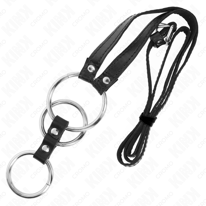 Kink – Dreifach Metall Penisring 3,8 Cm bis 5 Cm mit Ledergurte 112 Cm