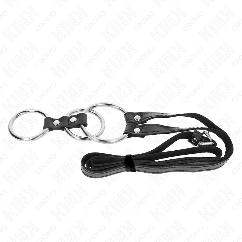 Kink – Dreifach Metall Penisring 3,8 Cm bis 5 Cm mit Ledergurte 112 Cm