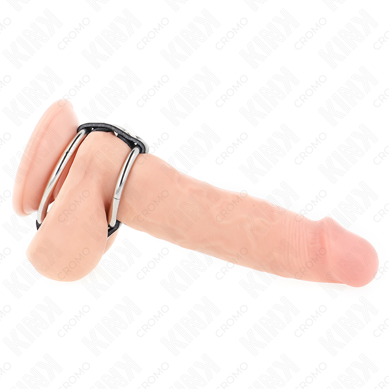 Kink Doppelter Penisring aus Metall 3,8 cm bis 5 cm mit Leder