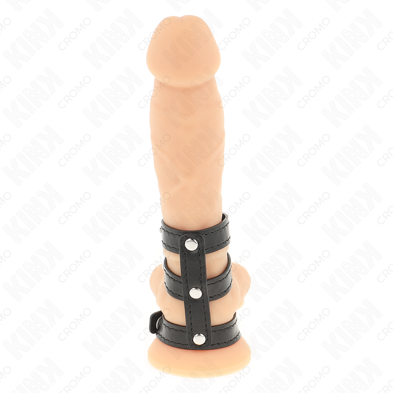 Kink Dreifach Leder Penisring mit Druckverschluss