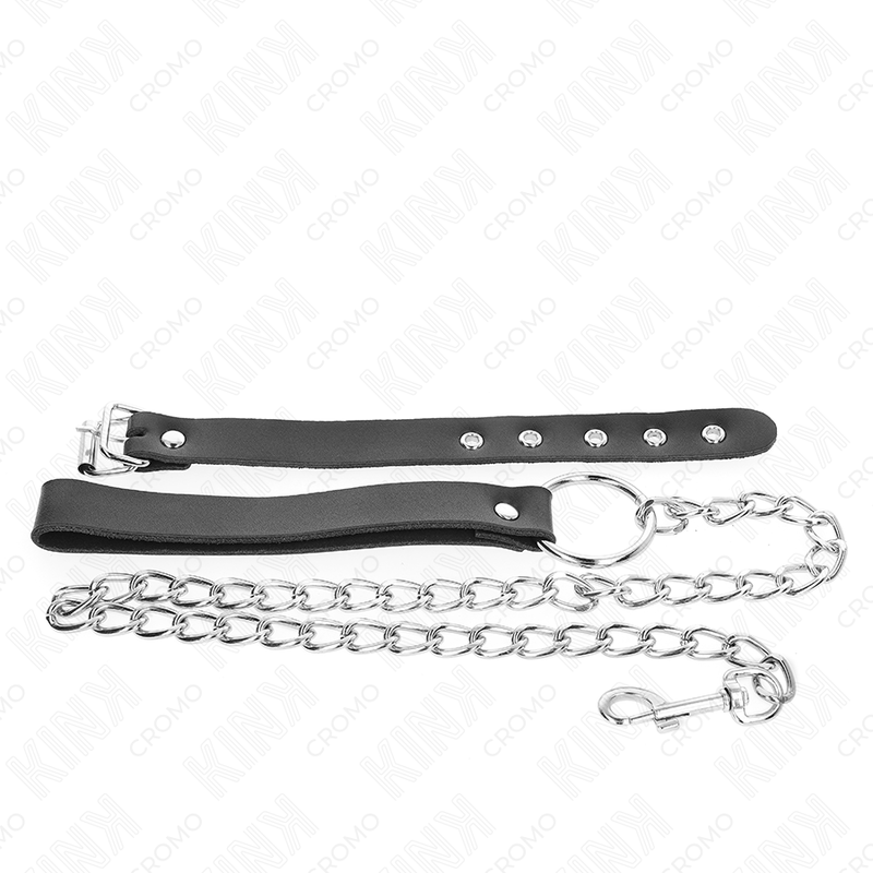 Kink Penisring aus Leder mit Riemen 21,5 x 2 cm und Metallkette