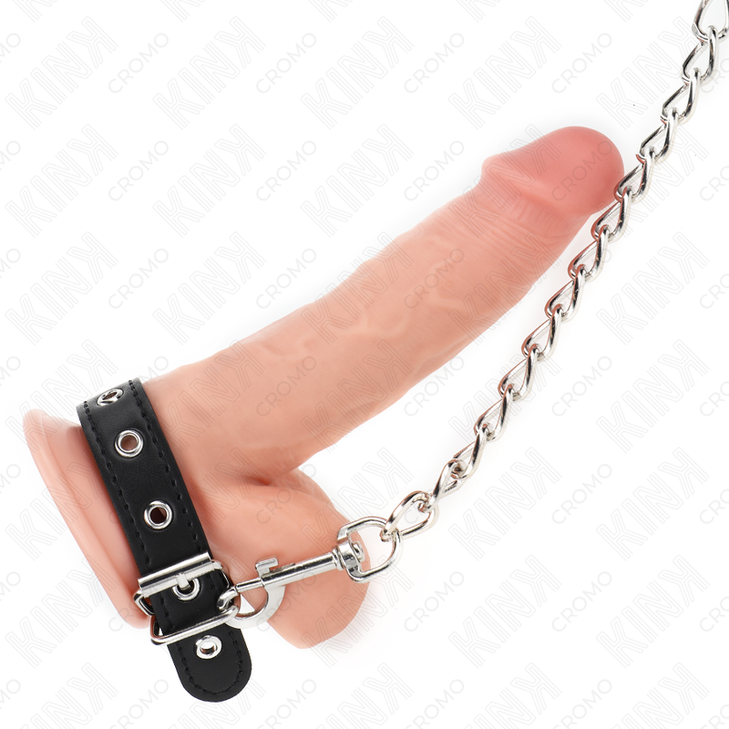 Kink Penisring aus Leder mit Riemen 21,5 x 2 cm und Metallkette
