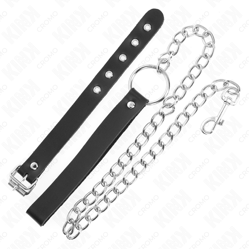 Kink Penisring aus Leder mit Riemen 21,5 x 2 cm und Metallkette