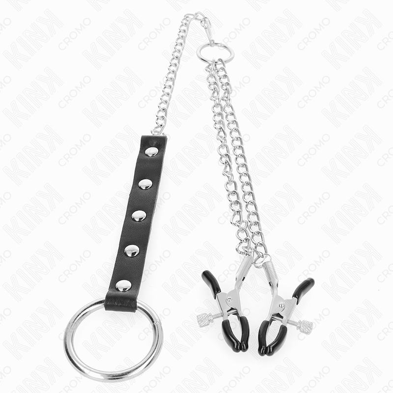Kink Metall-penisring mit Kette und Verstellbaren Brustklammern