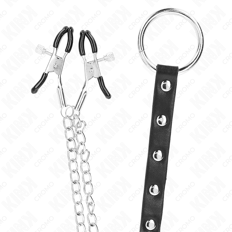 Kink Metall-penisring mit Kette und Verstellbaren Brustklammern