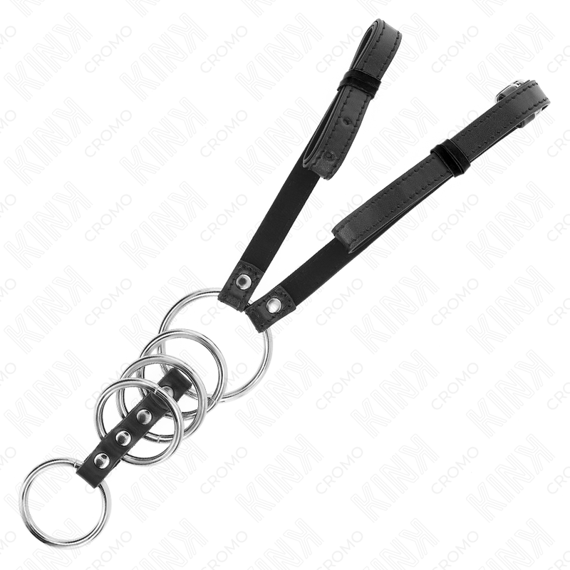 Kink 5 Penisringe 3,8 cm bis 5 cm Metall mit Ledergurt 112 cm