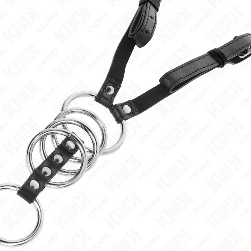 Kink 5 Penisringe 3,8 cm bis 5 cm Metall mit Ledergurt 112 cm