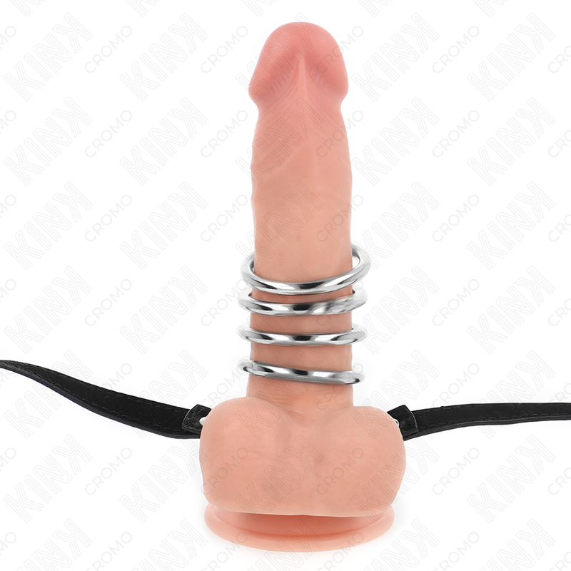 Kink 5 Penisringe 3,8 cm bis 5 cm Metall mit Ledergurt 112 cm