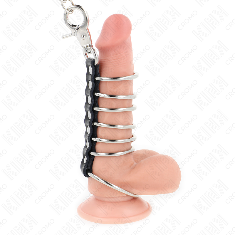 Kink 7 Penisringe aus Metall 3,8 cm bis 5 cm Verbunden mit Leder