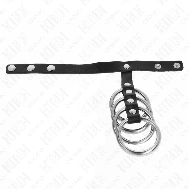 Kink 4 Metall Penisringe 3,8 cm Verbunden mit Lederband 22 x 1,5