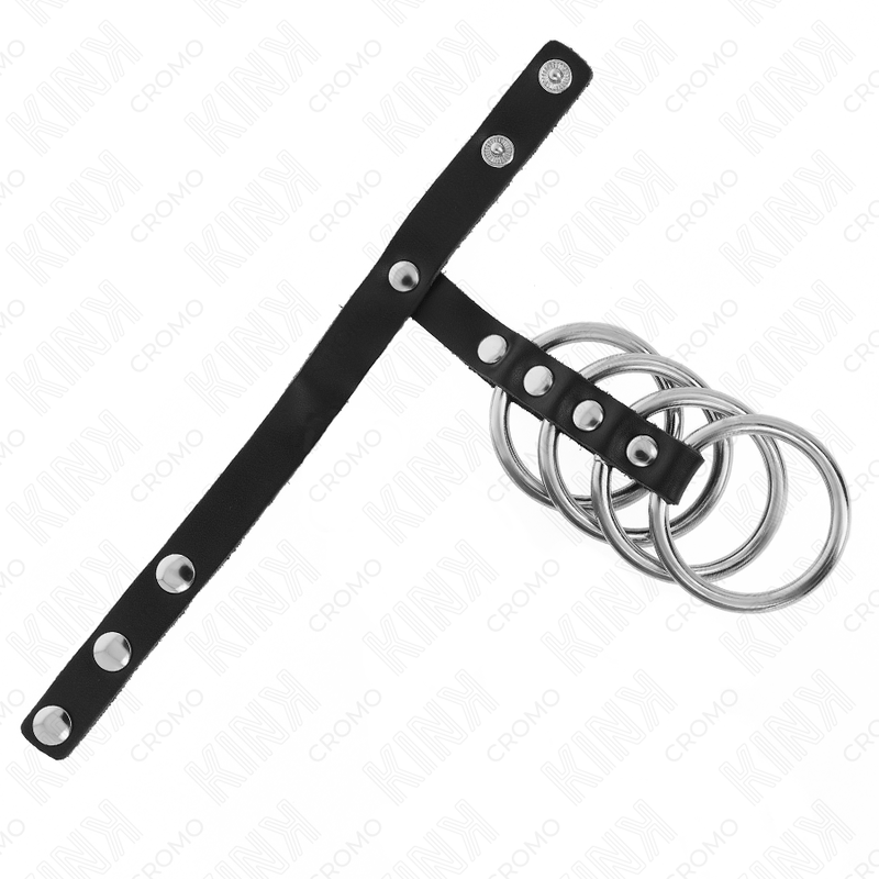 Kink 4 Metall Penisringe 3,8 cm Verbunden mit Lederband 22 x 1,5